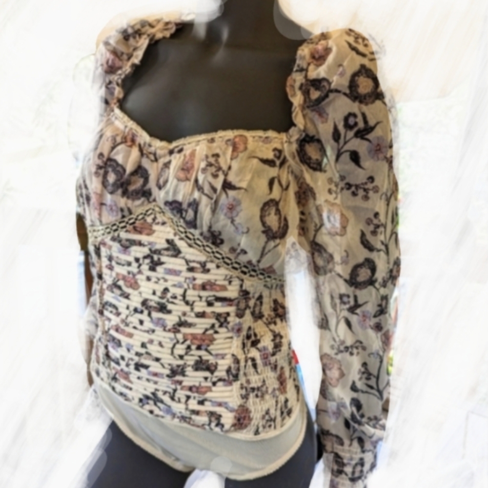 NWT Free People floral pleated Bodysuit